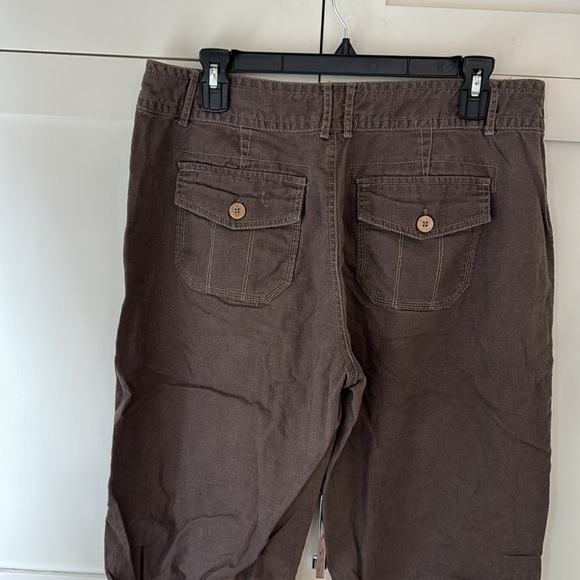 Nine West Jeans Brown Linen Blend Drawstring w/ Rolled Legs Capri 12 - Picture 8 of 9